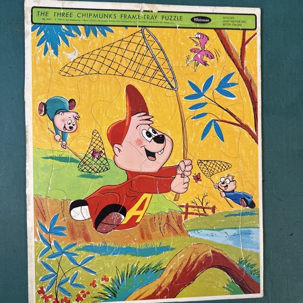 Jigsaw Puzzle Alvin‎ & the Chipmunks VTG 1964 Frame Tray Whitman Preschool 1960s